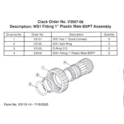 Комплект подключения Clack прямой 1'',V3007-04