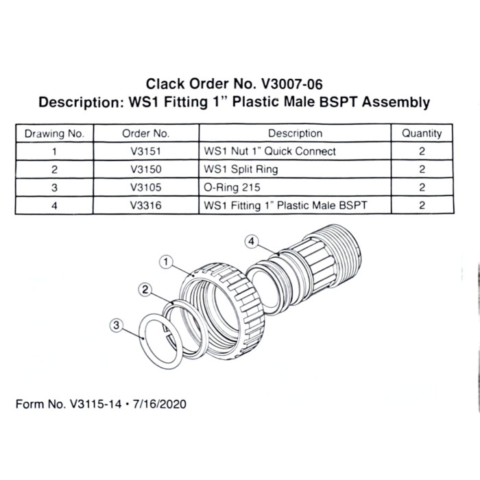 Комплект подключения Clack прямой 1'',V3007-04